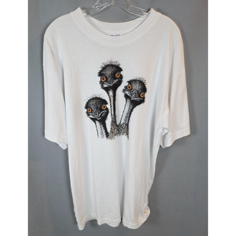 Top Deck t Shirt Animal Ostrich Emu Print Men XL White Animal Graphic Tee